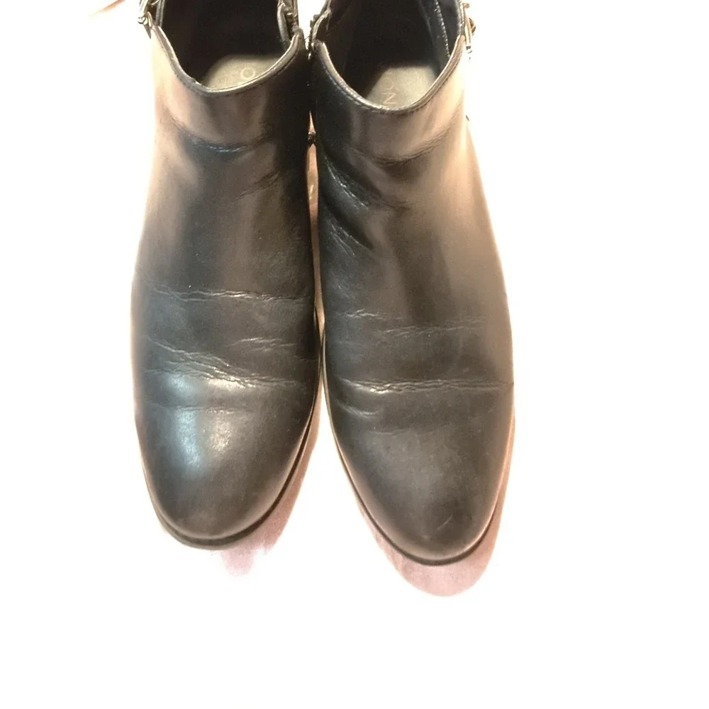 Vionic Women's Millie Black Leather Ankle Boots Buckle Side Zip Block Heel 8.5